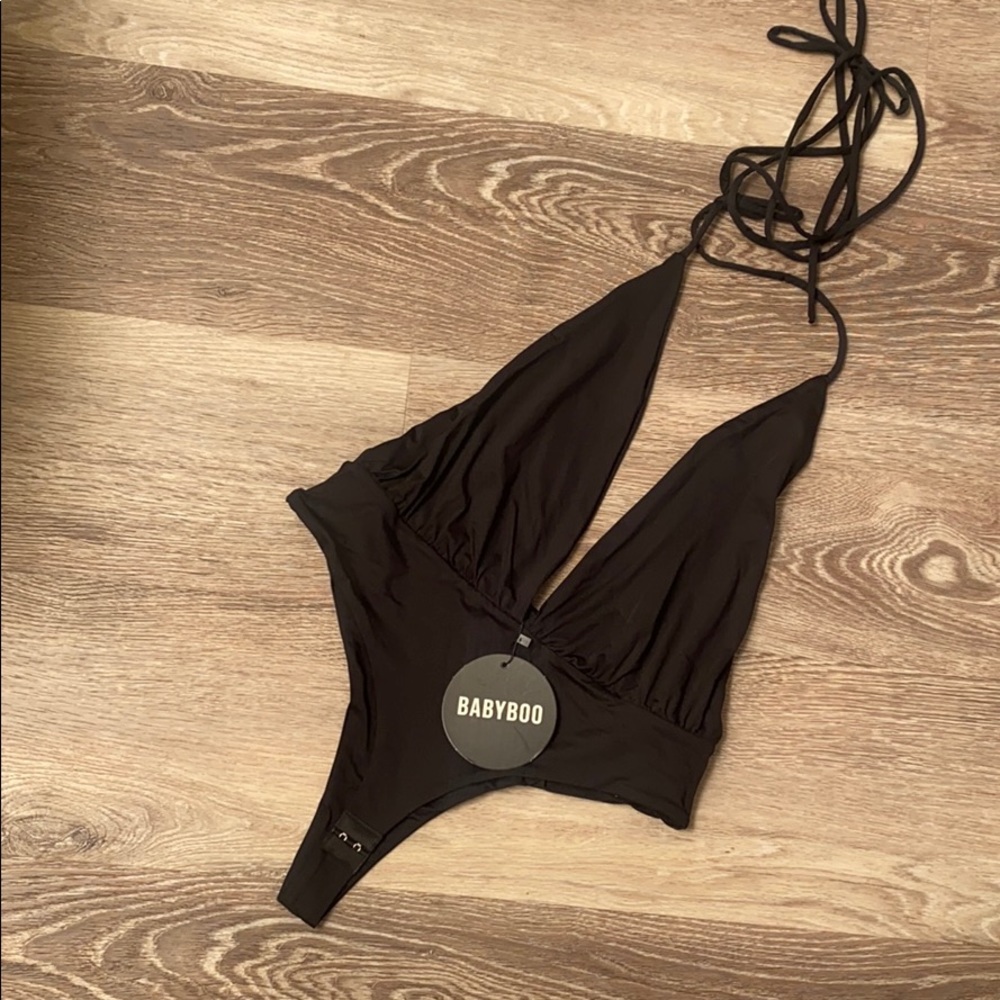 Babyboo black onsie deep v halter sexy top L